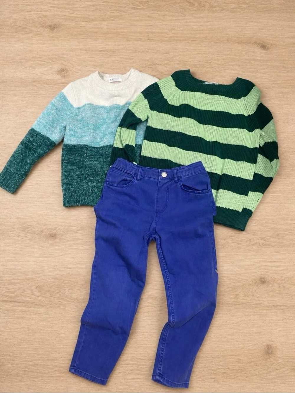 Bundle H&M Kids Green Striped & Colorblock Knit Sweaters and Jeans 👖